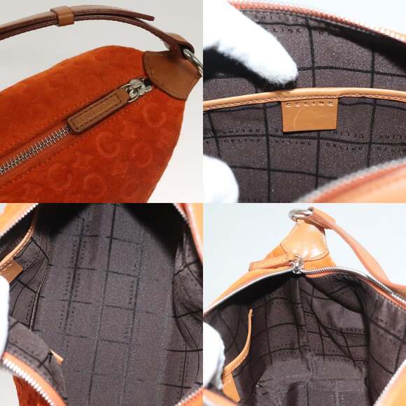 CELINE C Macadam Canvas Hand Bag Suede Orange Silver - Picture 11 of 12